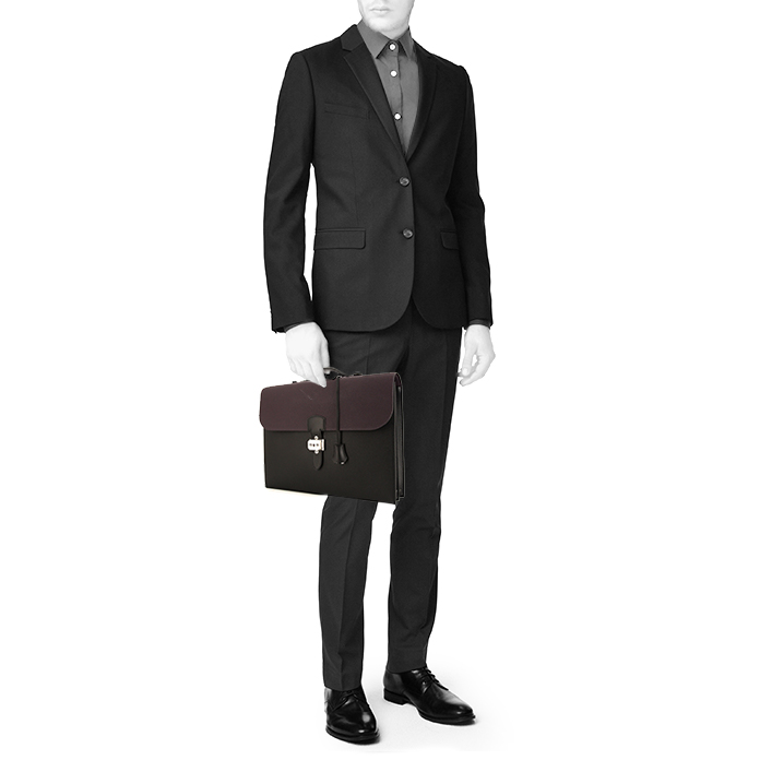 Borsa portadocumenti Hermès Sac à dépêches in pelle Epsom grigio Graphite e viola Raisin - Detail D1