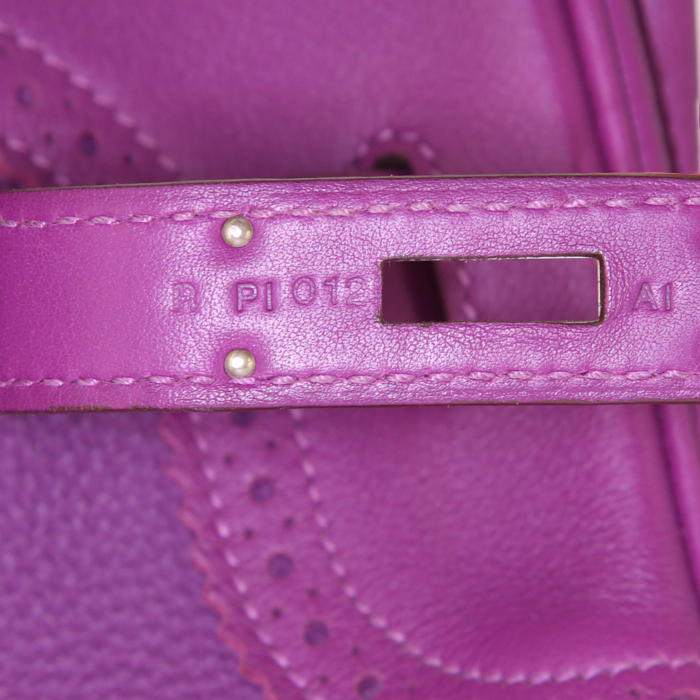Bolso de mano Hermès Birkin Ghillies en cuero togo violeta Anemone y cuero swift violeta Anemone - Detail D4