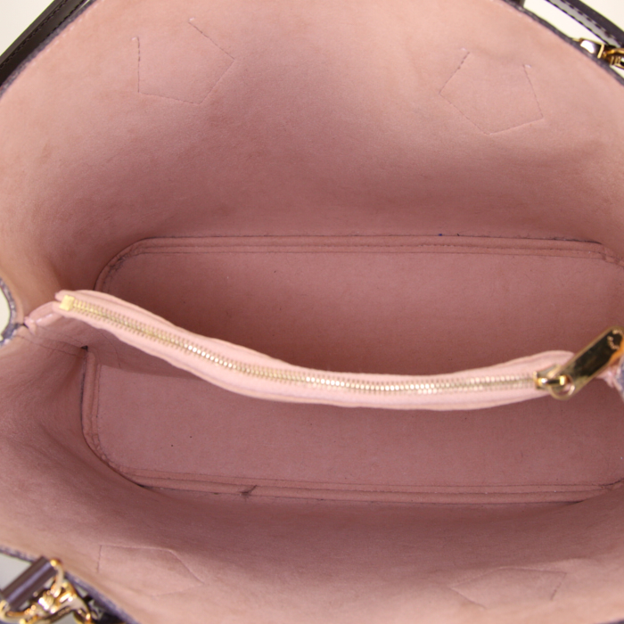 Bolso de mano Louis Vuitton Kensington en lona a cuadros revestida ébano y cuero marrón - Detail D3