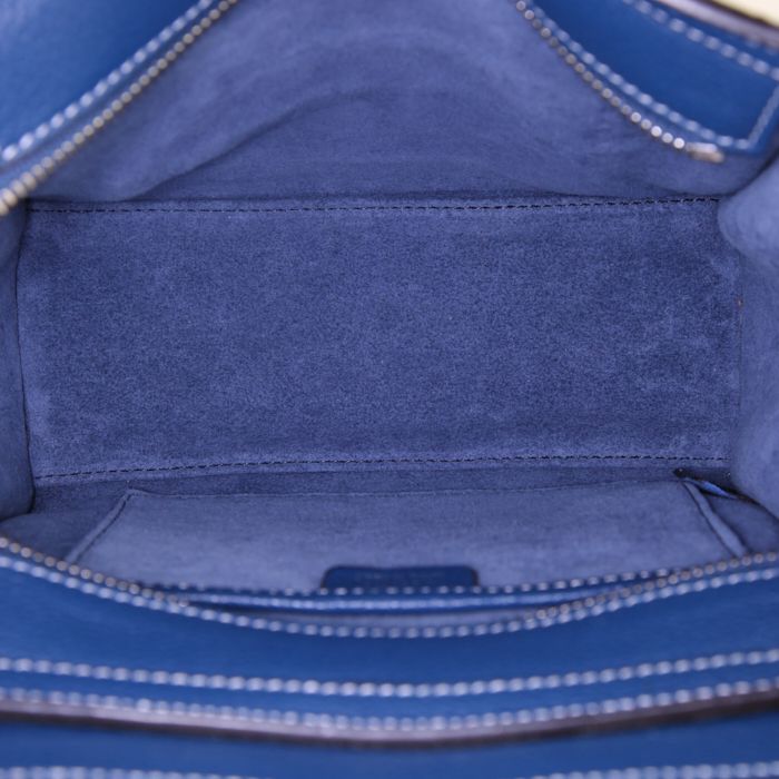 Celine Luggage shoulder bag in blue grained leather - Detail D3