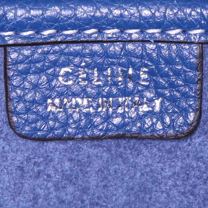 Celine Luggage shoulder bag in blue grained leather - Detail D4