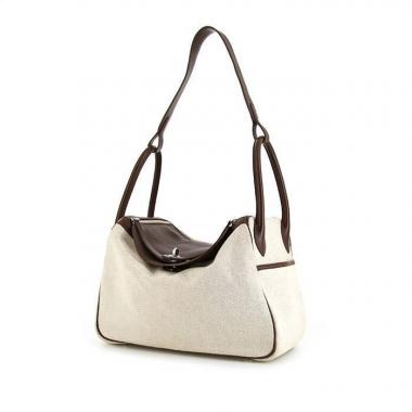 Bolso para llevar al hombro Hermès Lindy 30 cm en lona beige y cuero swift marrón