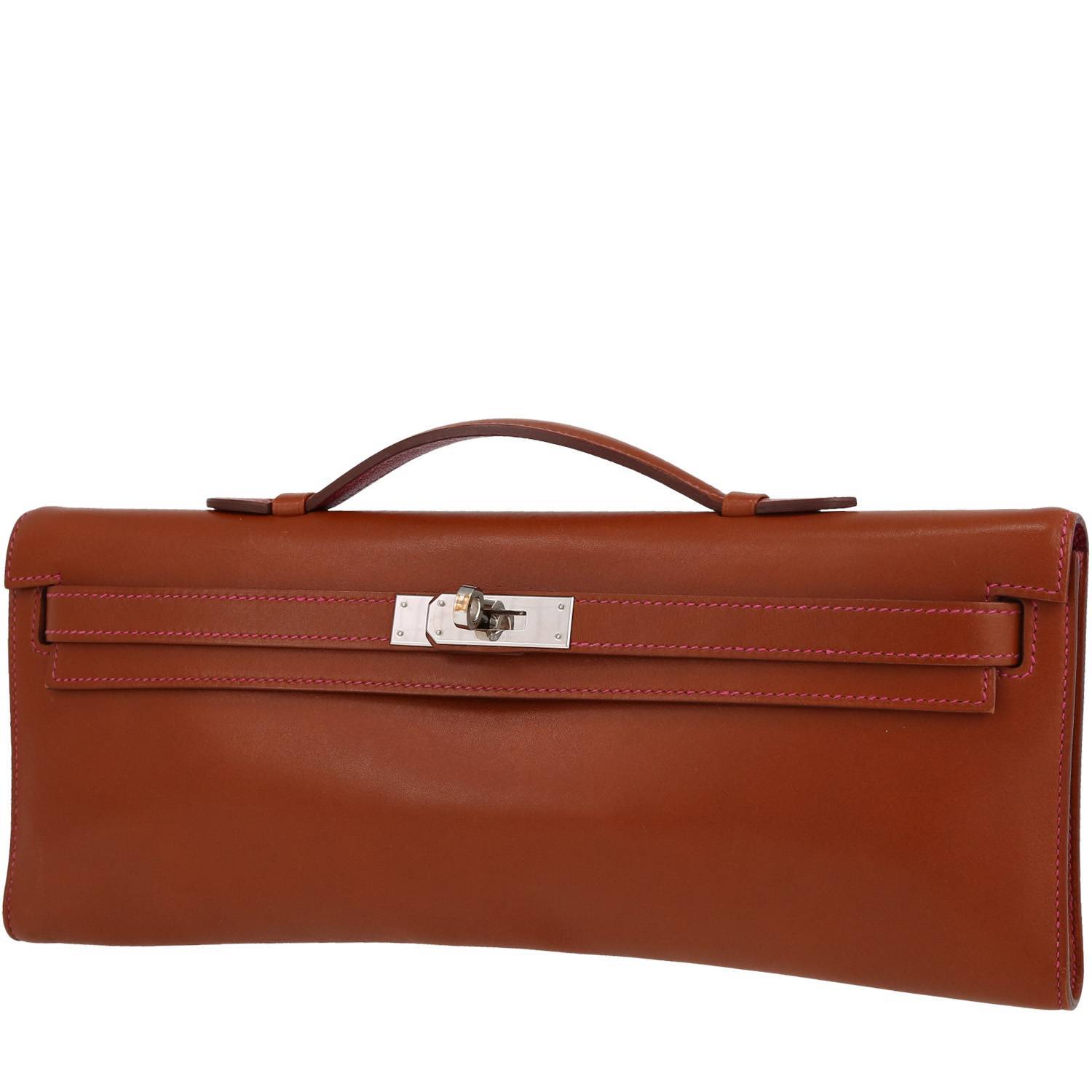 Hermes Gold Brown Swift PHW Kelly Pochette Clutch Bag Handbag