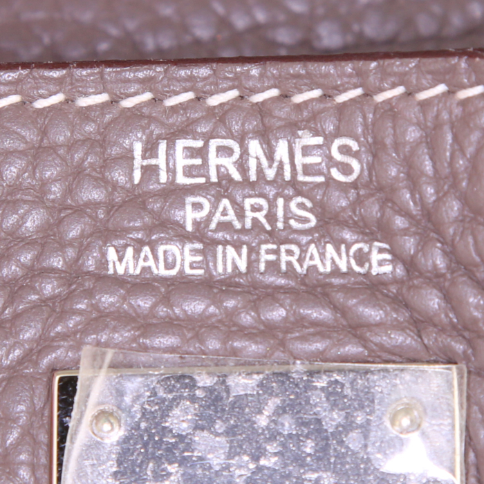 Sac à main Hermes Kelly 35 cm en cuir taurillon clémence étoupe - Detail D4