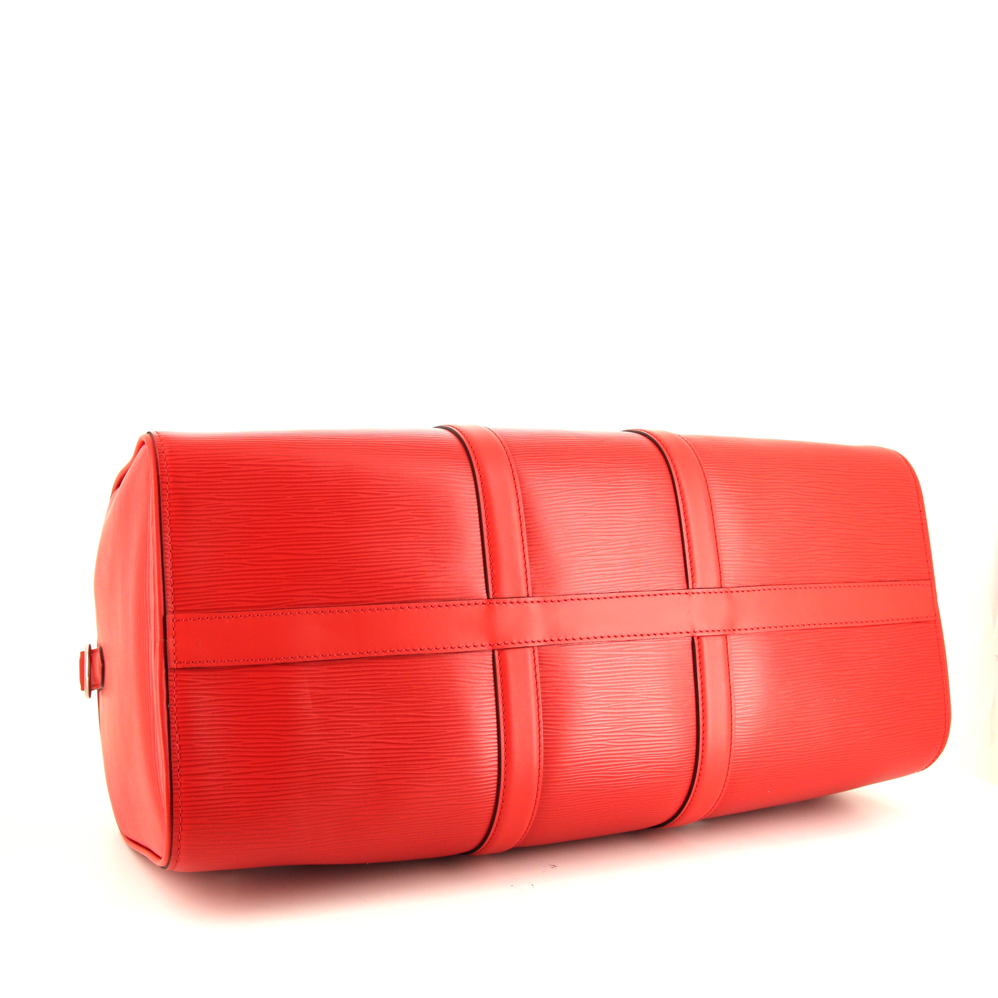 Louis Vuitton Keepall Editions Limitées weekend bag in red and white epi leather - Detail D5