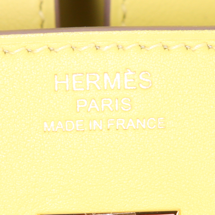 Hermes Birkin 25 cm handbag in yellow Lime Swift leather - Detail D3