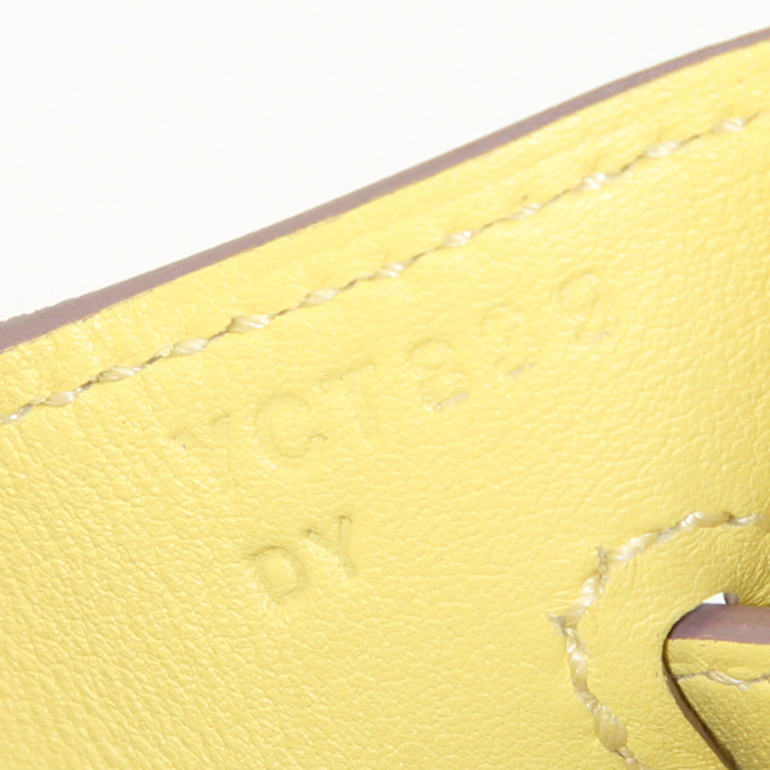 Hermes Birkin 25 cm handbag in yellow Lime Swift leather - Detail D4
