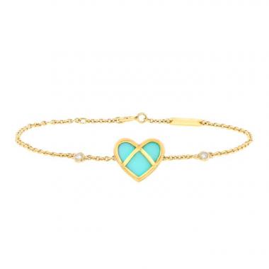 Bracelet Poiray L'Attrape Coeur en or jaune,  turquoise et diamants