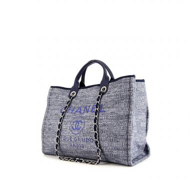 Sac cabas Chanel Deauville en toile bleue et cuir bleu