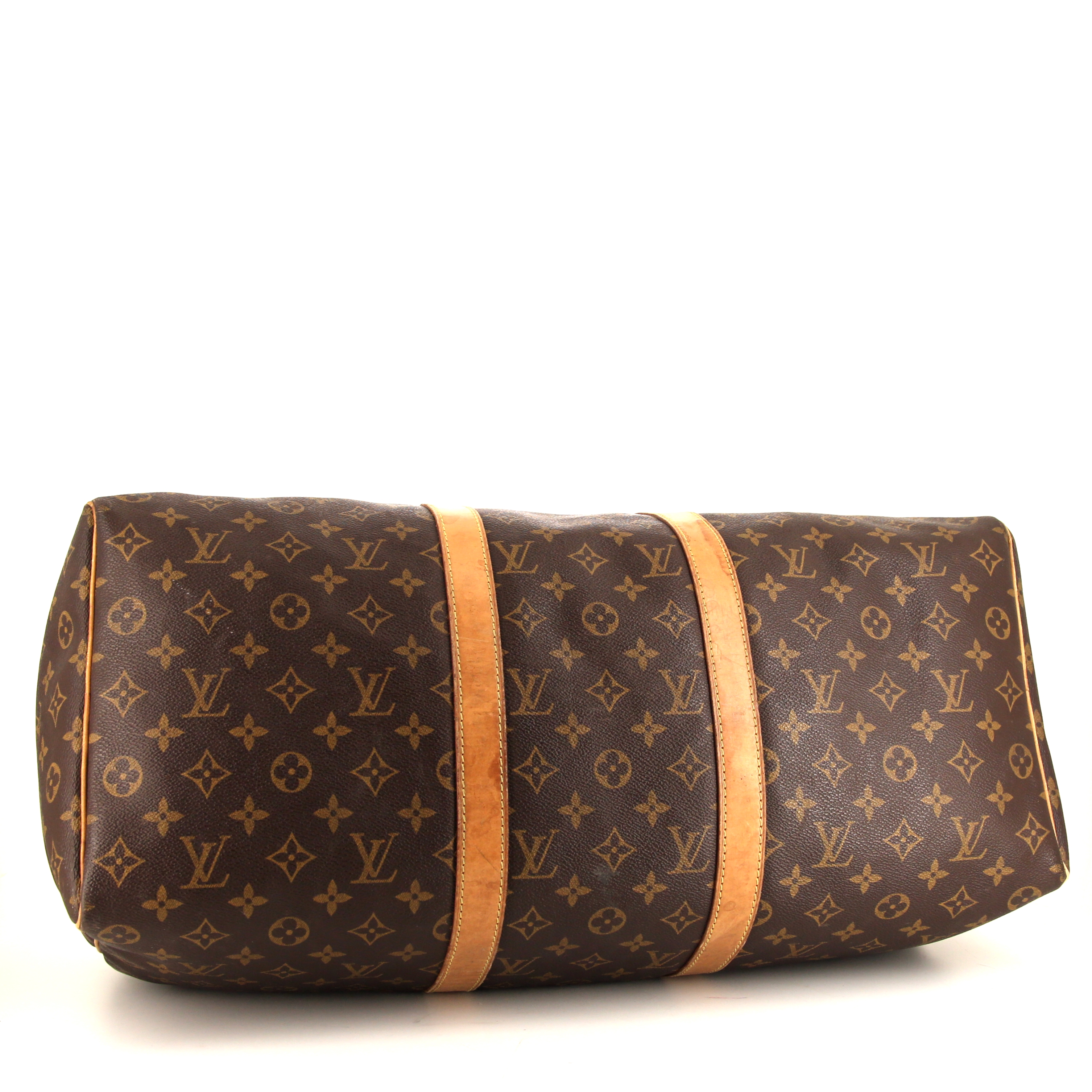 Louis Vuitton Keepall 50 cm travel bag in monogram canvas and natural leather - Detail D4