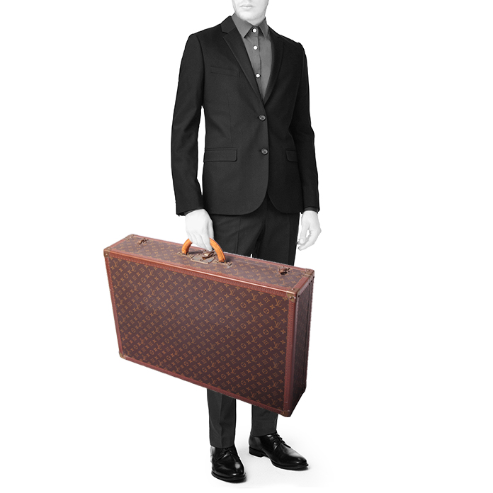 Louis Vuitton Bisten 70 suitcase in brown monogram canvas and brown lozine (vulcanised fibre) - Detail D1