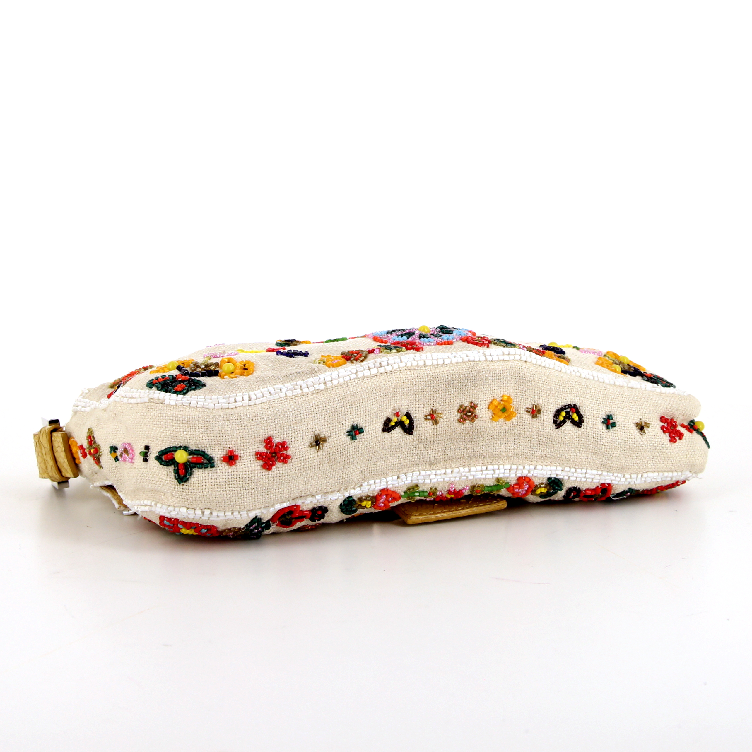 Fendi Baguette handbag in beige canvas and yellow leather - Detail D4