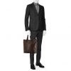 Shopping bag Louis Vuitton  Macassar in tessuto a monogramma Macassar marrone e pelle nera - Detail D1 thumbnail