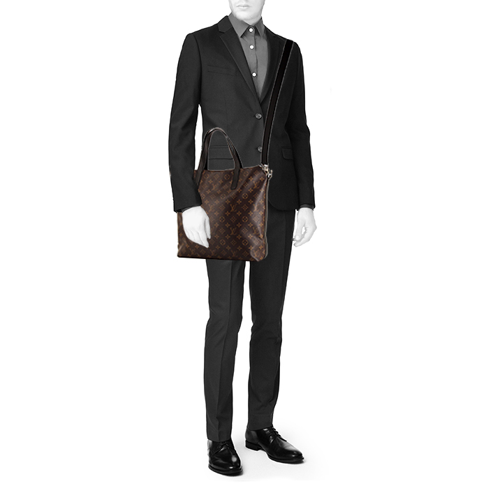 Sac cabas Louis Vuitton  Macassar en toile monogram Macassar marron et cuir noir - Detail D2