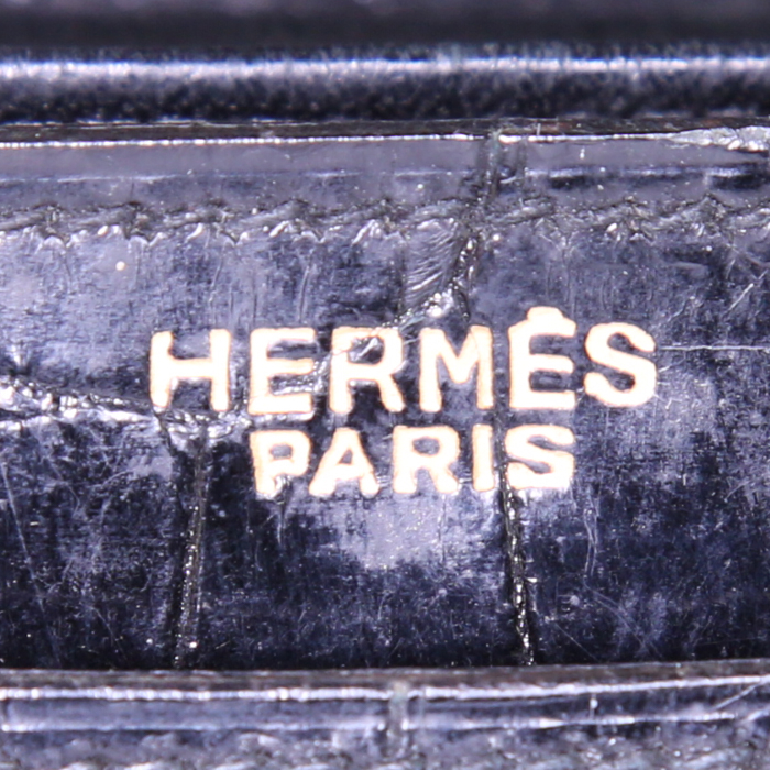 Sac à main Hermès Fonbielle en crocodile porosus noir - Detail D3