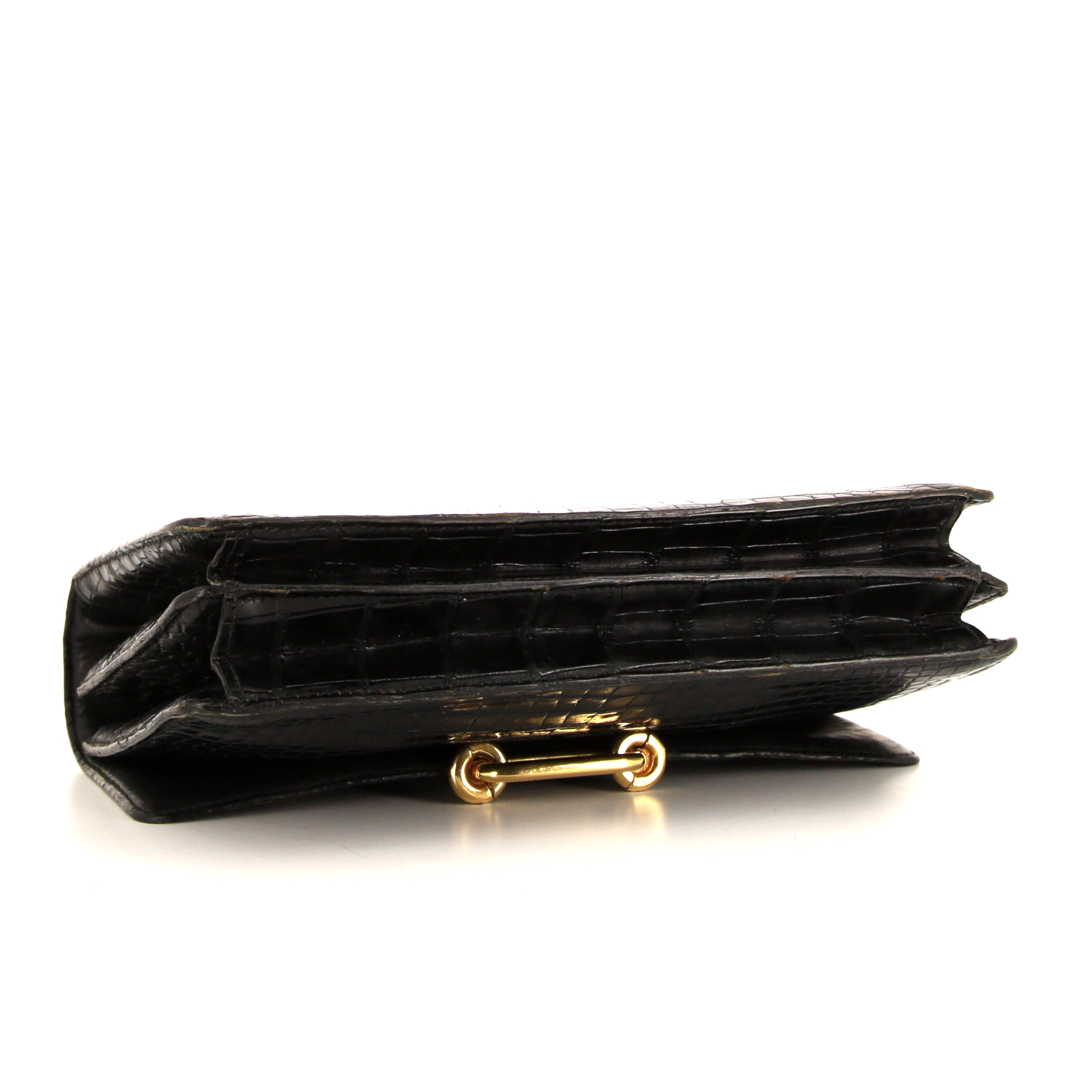 Sac à main Hermès Fonbielle en crocodile porosus noir - Detail D4