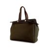 Shopping bag Hermès in tela verde kaki e pelle marrone - 00pp thumbnail
