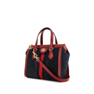 Bolso de mano Gucci Ophidia en ante azul y cuero rojo