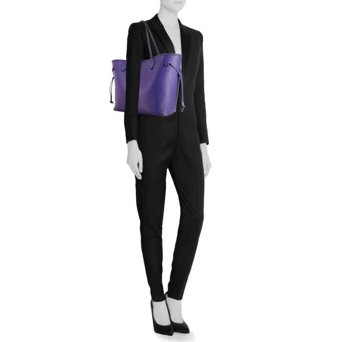 Louis Vuitton Neverfull large model shopping bag in purple epi leather - Detail D1
