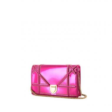 Dior Diorama mini shoulder bag in metallic pink leather