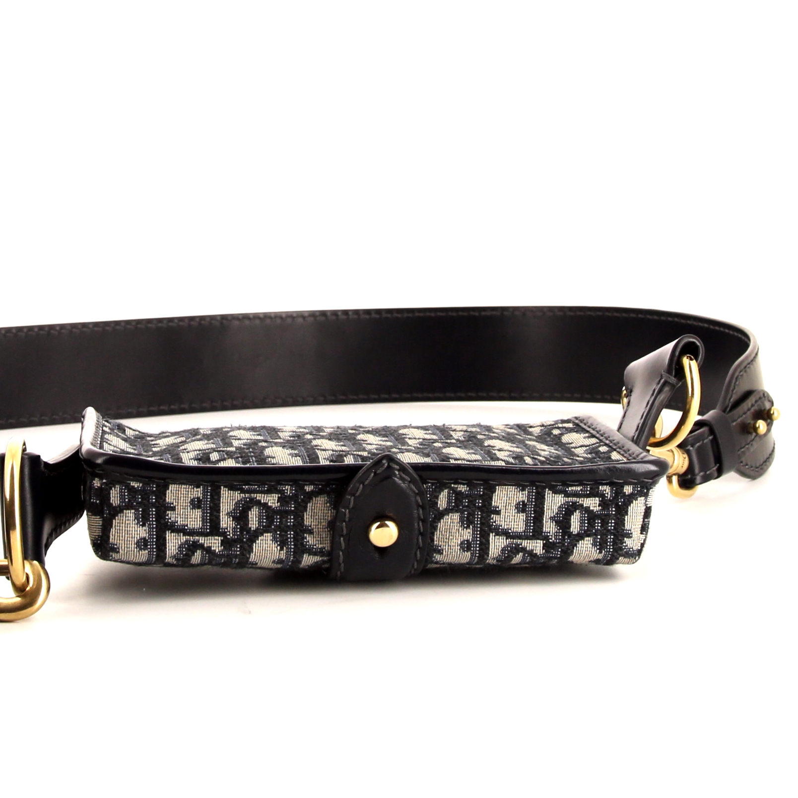 Pochette Dior Oblique en toile monogram Oblique bleue et cuir bleu - Detail D4