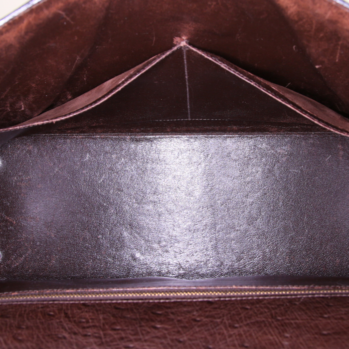 Hermes Kelly 35 cm handbag in brown ostrich leather - Detail D3