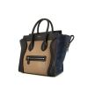Celine Luggage Mini handbag in beige and black leather and navy blue suede - 00pp thumbnail