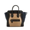 Bolso de mano Celine Luggage Mini en cuero beige y negro y ante azul marino - 360 thumbnail