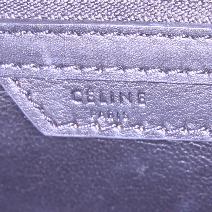 Sac à main Celine Luggage Mini en cuir beige et noir et daim bleu-marine - Detail D3