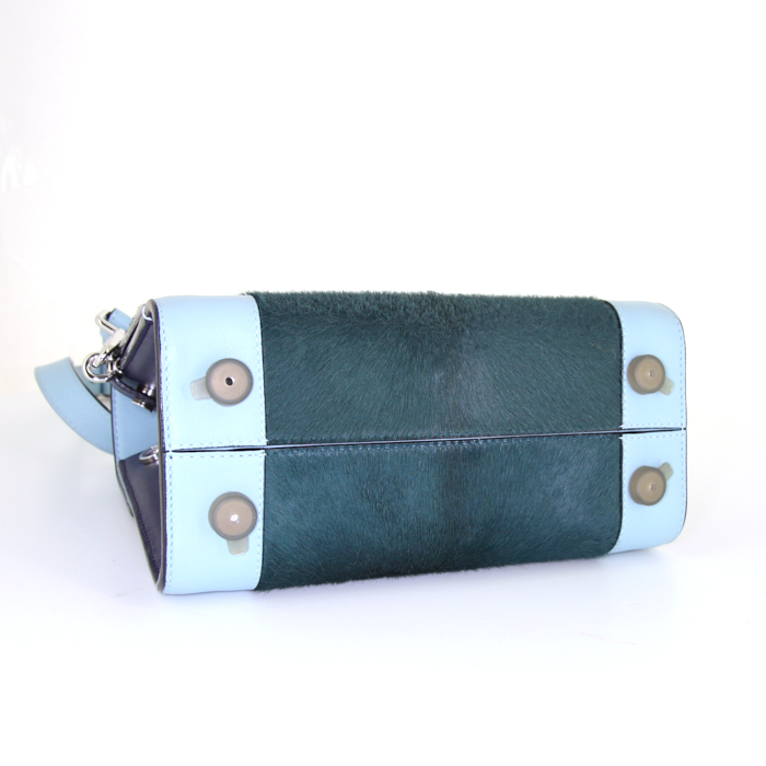 Dior Diorever small shoulder bag in dark green foal and blue leather - Detail D5