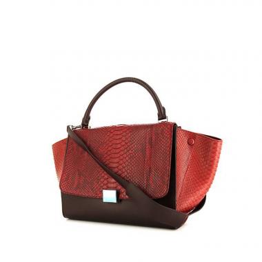 Borsa Celine Trapeze modello medio in pitone rosso e pelle bordeaux