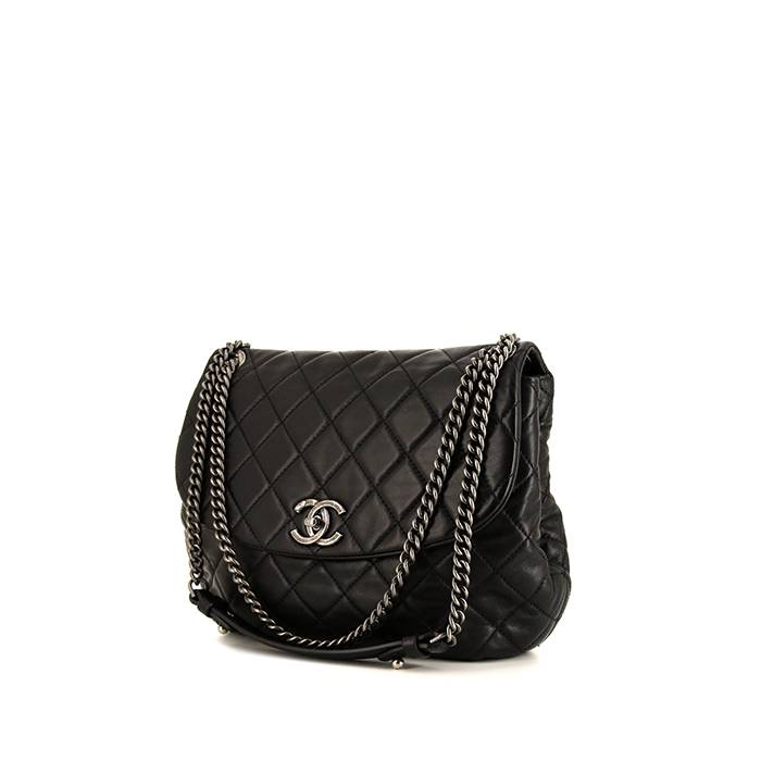 Chanel Black Quilted Leather Chain Around Accordion Flap Bag Chanel