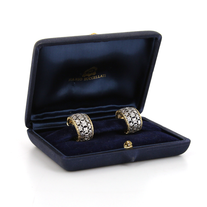 Paire de créoles Buccellati en or jaune,  or blanc et diamants - Detail D2