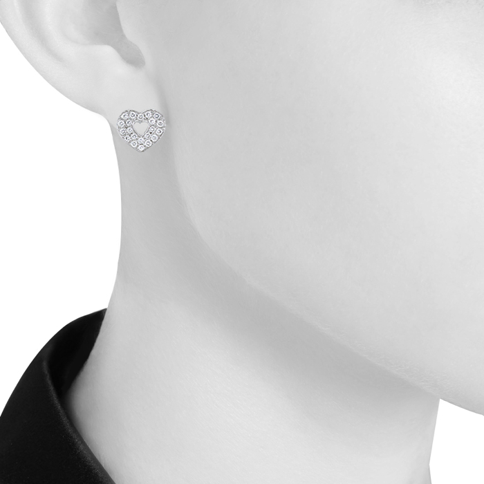 Paire de puces d'oreilles Poiray Coeur Secret moyen modèle en or blanc et diamants - Detail D1