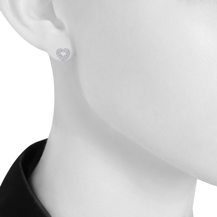 Paire de boucles d'oreilles Poiray Coeur Secret moyen modèle en or blanc et diamants - Detail D1