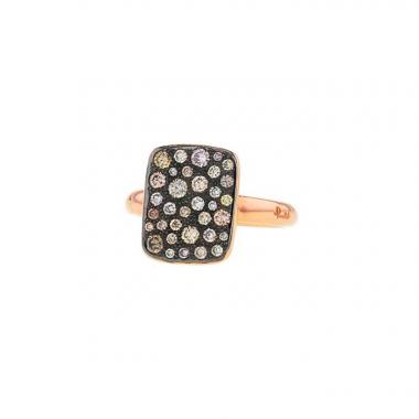 Bague Pomellato Sabbia Rectangulaire grand modèle en or rose et diamants brun