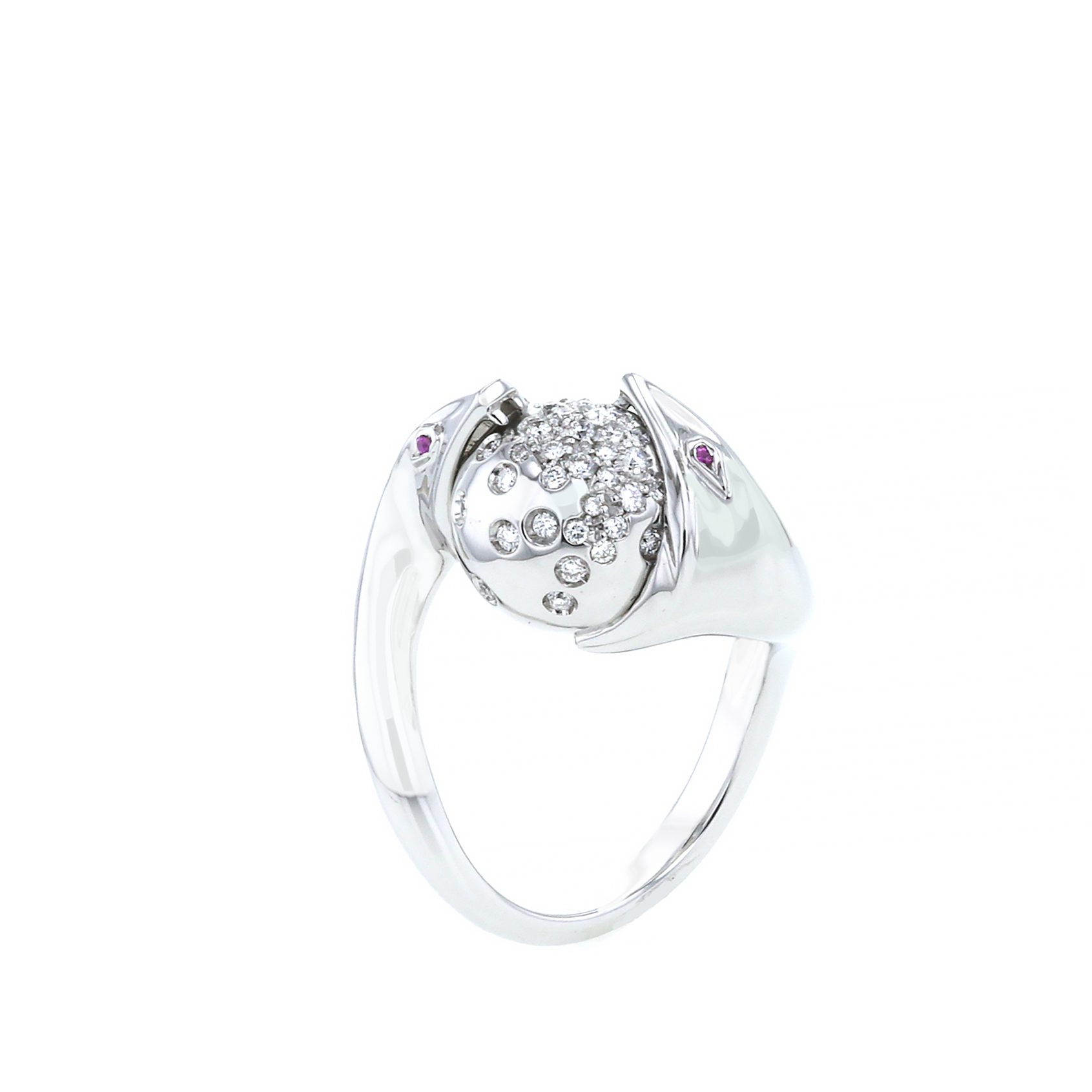 Anello Boucheron Trouble in oro bianco,  diamanti e rubino - Detail D1