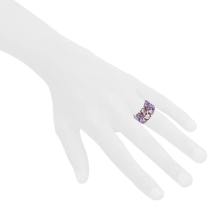 Pomellato Lulu large model ring in pink gold,  diamonds and amethysts - Detail D1