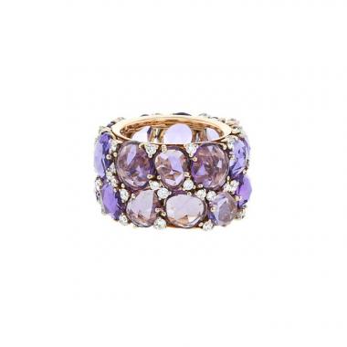Bague Pomellato Lulu grand modèle en or rose,  diamants et améthystes