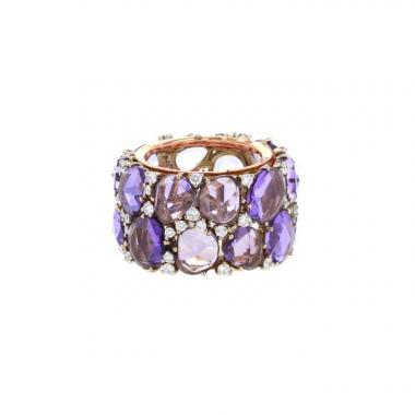 Pomellato Lulu ring in yellow gold,  amethysts and diamonds