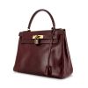 Hermes Kelly 28 cm handbag in burgundy box leather - 00pp thumbnail