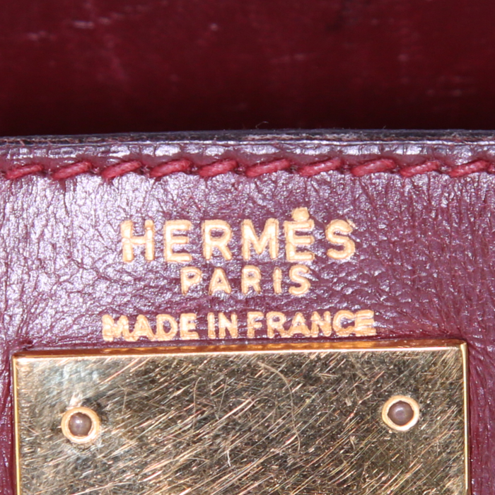 Hermes Kelly 28 cm handbag in burgundy box leather - Detail D3