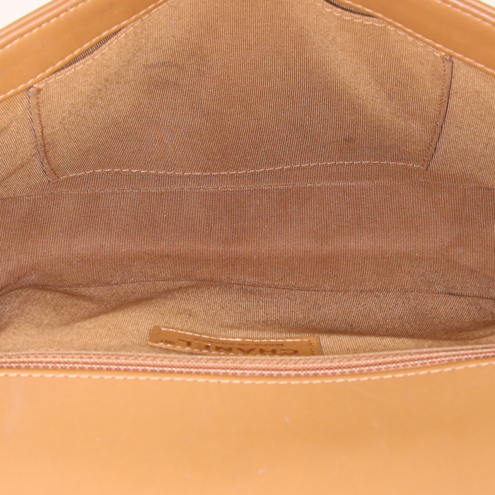Borsa a tracolla Chanel Boy modello grande in lana marrone e pelle marrone - Detail D3