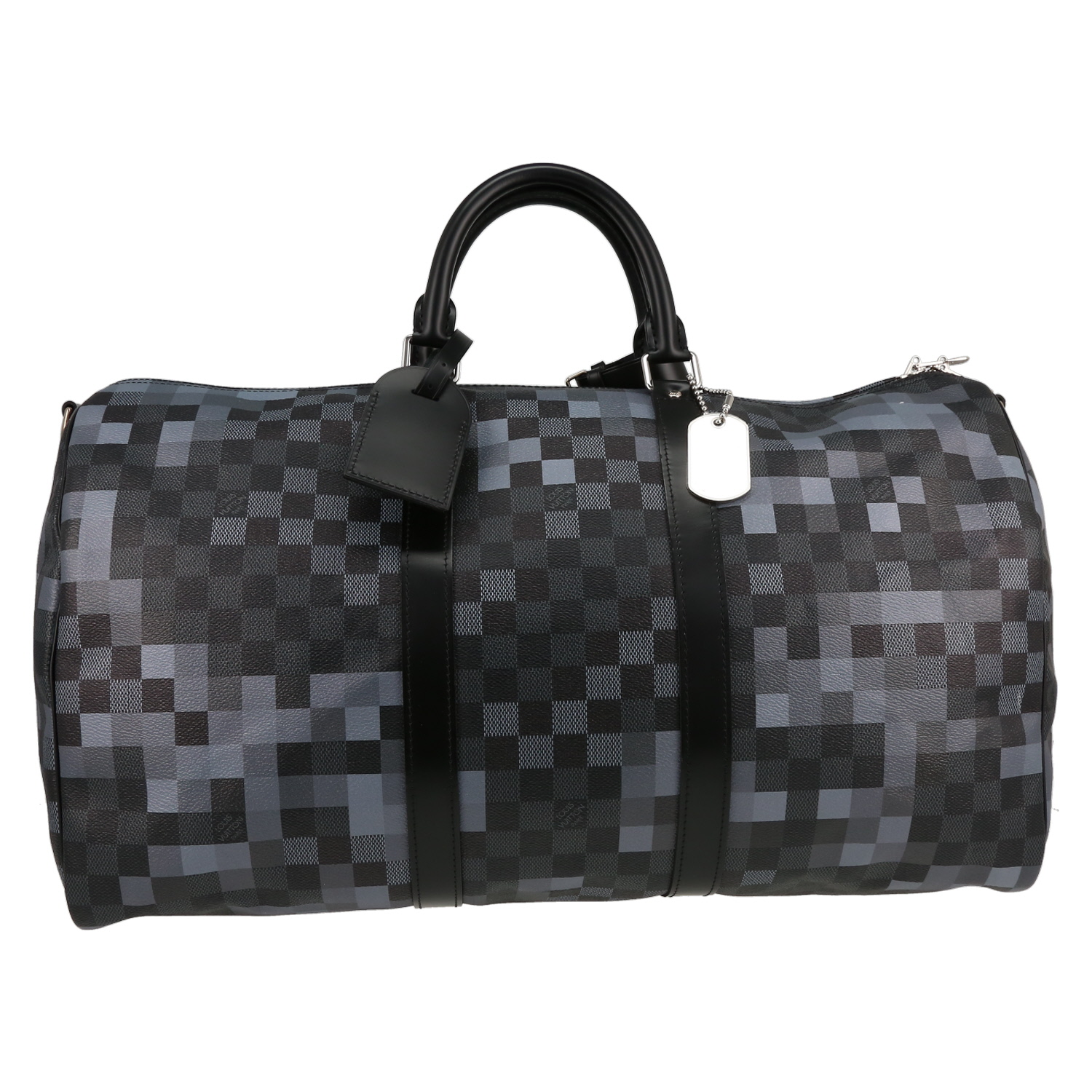 Sac de voyage Louis Vuitton Keepall 50  Editions Limitées Pixel en toile enduite grise et noire et cuir noir - Detail D1