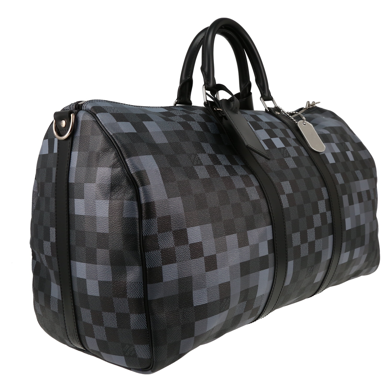 Sac de voyage Louis Vuitton Keepall 50  Editions Limitées Pixel en toile enduite grise et noire et cuir noir - Detail D3