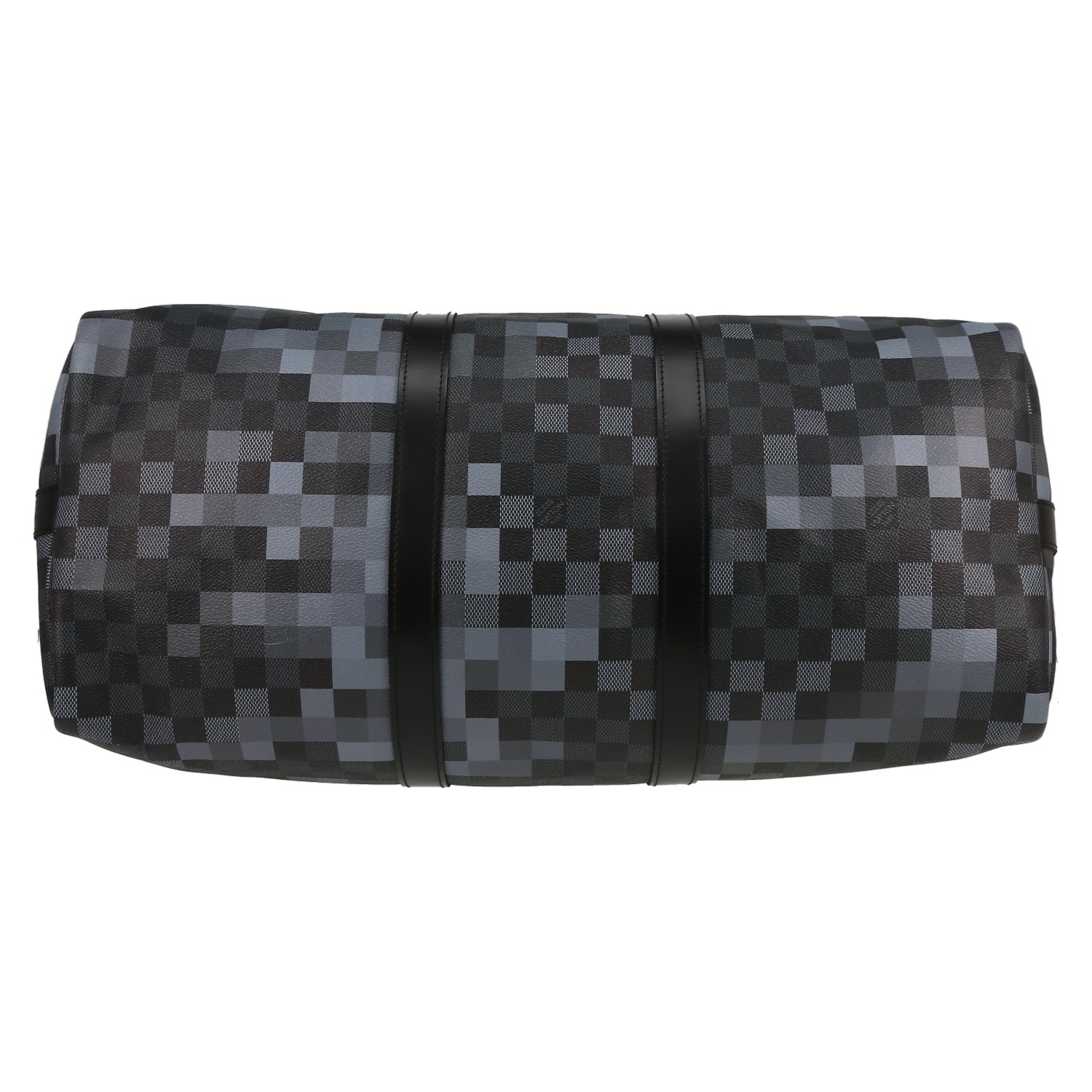 Borsa da viaggio Louis Vuitton Keepall 50 Editions Limitées in tela cerata grigia e nera e pelle nera - Detail D4