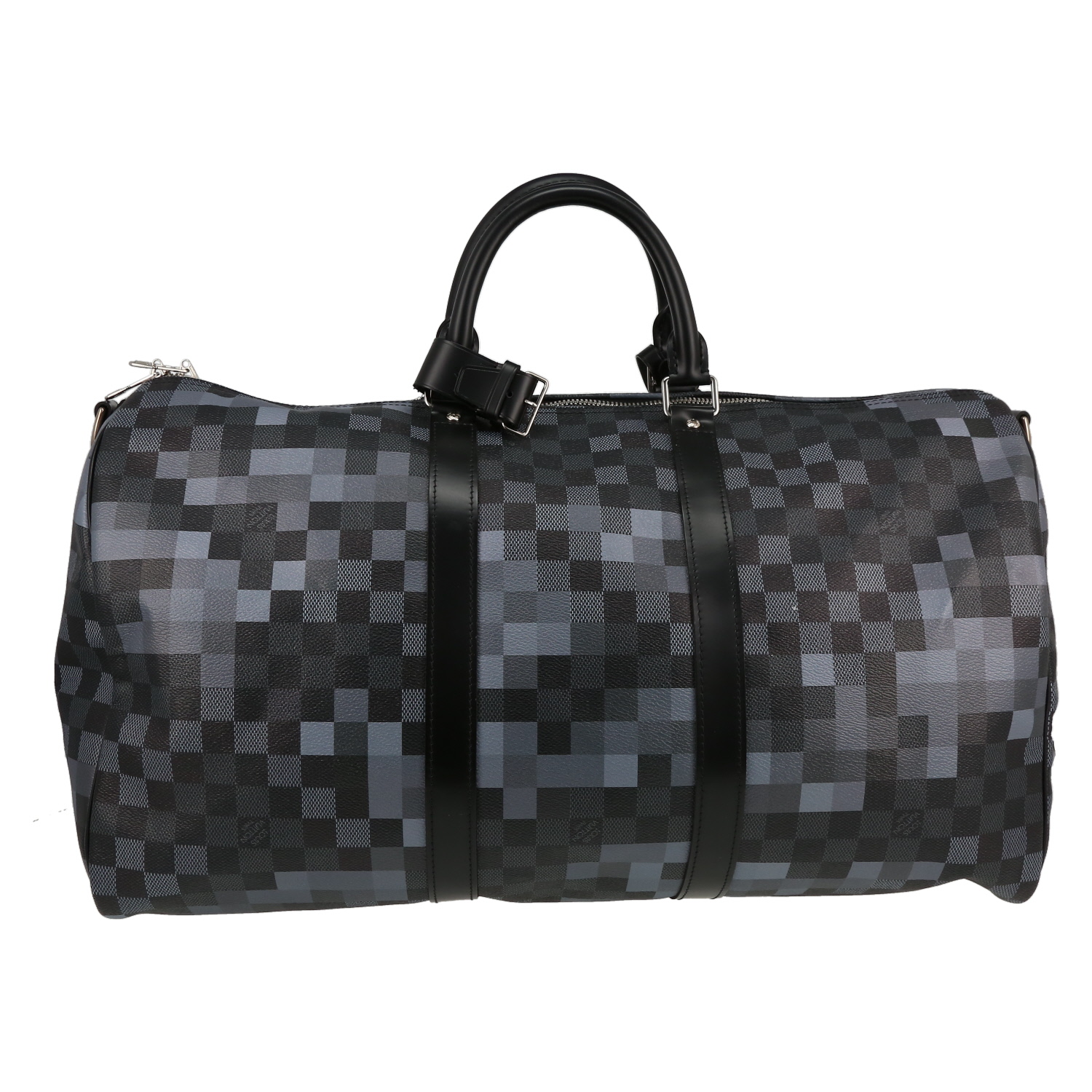 Sac de voyage Louis Vuitton Keepall 50  Editions Limitées Pixel en toile enduite grise et noire et cuir noir - Detail D5