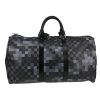 Sac de voyage Louis Vuitton Keepall 50  Editions Limitées Pixel en toile enduite grise et noire et cuir noir - Detail D5 thumbnail