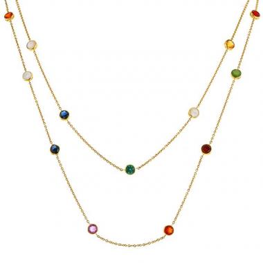 Sautoir Chaumet Amour "Aimons Toujours Aimons Encore" en or jaune et pierres de couleurs