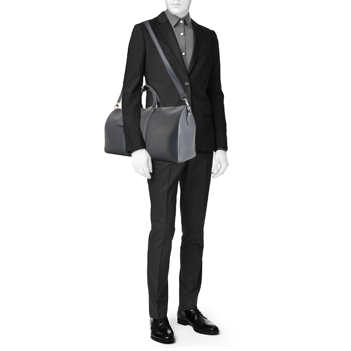 Sac de voyage Louis Vuitton Keepall 45 en cuir épi bleu - Detail D2